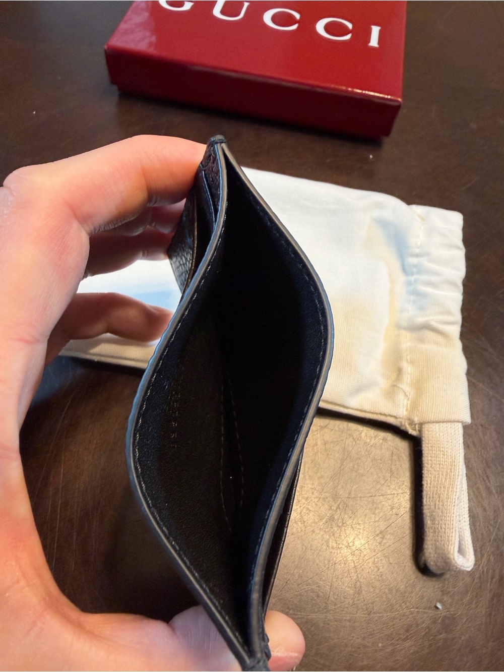 New Authentic Gucci GG Supreme Logo Card Case Wallet Black Leather - Picture 5 of 6